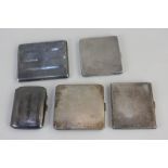 Five George V and later silver cigarette cases, various dates and makers, 16oz