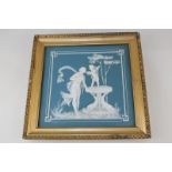 A Mettlach Villeroy and Boch pate sur pate porcelain plaque of classical scene of a woman in robes