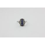 A 1920's sapphire and diamond plaque ring in platinum on 18ct white gold
