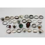 Seven various gold rings, 14.8g gross, and twenty-three various rings in silver, mixed metals and