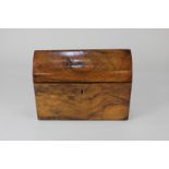 A 19th century walnut stationery box with arched lid, 23cm