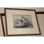 William Roxby Beverley (1811-1889), shipping in a stormy sea, watercolour, faintly signed, label