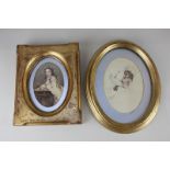 Late 19th / early 20th century school, two oval mounted portraits of ladies, watercolour and pencil,