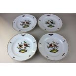 A set of four Meissen porcelain cabinet plates depicting birds, all marked as seconds