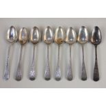 A set of five Victorian Scottish silver teaspoons with engraved patterns, makers Mackay &