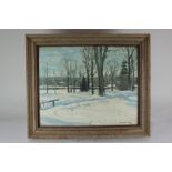 Richard Jack (Canadian 1866-1952), view of trees cross snow covered lawns, oil on board, signed,