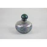 A silver mounted green and blue Guernsey glass scent bottle and stopper