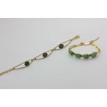 A Chinese gold and jade bracelet, and a silver gilt and opal doublet bracelet