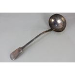 A George IV fiddle pattern soup ladle, crested, London 1823, together with five Victorian silver