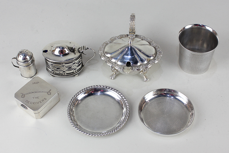 An Elizabeth II silver mustard with matching spoon, maker C J Vander Ltd, Sheffield 1996, together