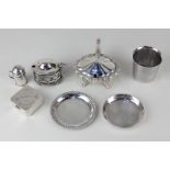 An Elizabeth II silver mustard with matching spoon, maker C J Vander Ltd, Sheffield 1996, together