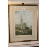 Beatrice Paine ASWA, Norwich cathedral, watercolour, paper label verso for Crosshall Gallery,