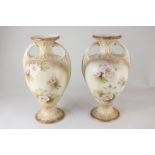 A pair of Victorian Sanford Ware baluster vases depicting floral sprays, 31cm high