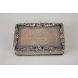 A William IV silver box, maker Nathaniel Mills, Birmingham 1831, with floral scroll raised border,