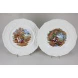 A pair of Masons Ironstone Pratts cabinet plates, centres with scenes of figures in rural
