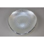 A Danish sterling silver and white guilloche enamel bowl by Anton Michelsen, of curved tri-form