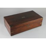 A mahogany brass-bound writing slope with green leather inset and two glass inkwells, 45cm, with