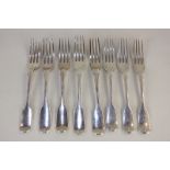 Eight Victorian and later silver fiddle pattern dessert forks, makers Chawner & Co 1839, a pair of