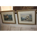 J B Hewitt (late 19th century), two similar rural views of watermills, watercolour, one signed, 21cm