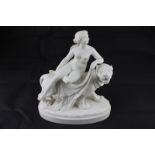 A Victorian Parian ware figure of Ariadne on a leopard (a/f), 25cm high