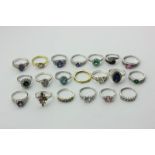 Twenty silver and gem set rings