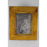 L Terzinka, a silver plated on copper Art Nouveau embossed plaque depicting a seated female
