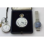 A silver open face pocket watch, Glasgow import mark for 1930, a lady's Swiss silver open face