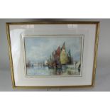 Frederick James Aldridge (1850-1933), boats beside a bridge, Venice, watercolour, signed, paper