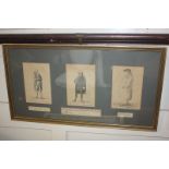 A framed collection of three 18th century etchings depicting Lord Bathurst, Lord Shelborne and