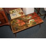 Two tile inset occasional tables, one with eight tile inset decorated with a pair of barn owls