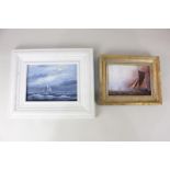 Robert Rampton, two maritime scenes of ships on choppy waters, oil on board, signed and