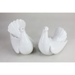 A pair of Lladro porcelain doves, Restless and Peaceful, 13cm high, with boxes