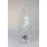 A Daum France clear art glass sculpture of a sailing boat, etched mark, 58cm