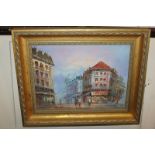 Lomb (20th century), continental street scene, oil on canvas, signed, 29.5cm by 40cm