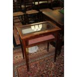 An Edwardian satinwood banded vitrine display case, rectangular rising top, on square tapered