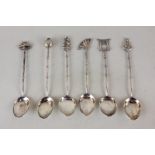 A set of six sterling silver novelty coffee spoons with Chinese symbol terminals and faux bamboo