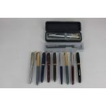 A collection of fountain pens, makers include Parker, Waterman's and Conway Stewart