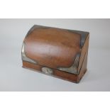 An Edwardian silver mounted brown leather stationery box, with silver by Charles Penny Brown,