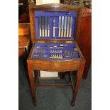 A Joseph Rodgers & Sons silver plated Hanoverian pattern part canteen in oak cabinet