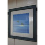 After John Horsewell, tropical island beneath blue skies, colour print, 27cm by 27cm