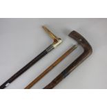 A J Rabone & Sons brass capped yardstick, together with a horn handled riding crop and a silver