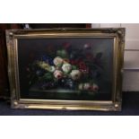 20th century school, a Dutch style floral still life, oil on board, indistinctly signed Denning?,