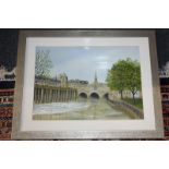 Robert Rampton, Poultney Bridge, Bath, oil on paper, signed, inscribed paper label verso, 33cm by