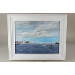 Robert Rampton, 'Portsmouth Harbour', oil on board, signed, inscribed paper label verso, 29cm by