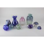 A collection of coloured glass vases and ornaments, to include two Guernsey glass vases, each with