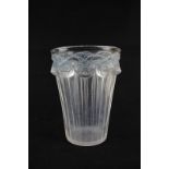 A Rene Lalique Boutons d'Or glass vase, the flaring cylindrical body moulded in relief with poppy