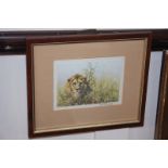 After David Shepherd, lion, colour print, signed in ink and verso, 10cm by 14cm