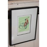 Martin Wilson, red bike on lawn, limited edition print 15/80, numbered, inscribed and signed in