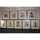 A set of nine early 20th century colour prints depicting military caricatures, 23.5cm by 20cm