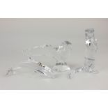 Three Baccarat clear glass models of animals comprising an owl marked R Rigot, 10.5cm, an otter,